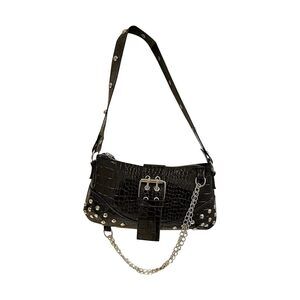 2894 Y2k Punk Studded PU Leather Handbags Buckle Top Handle Shoulder Bags